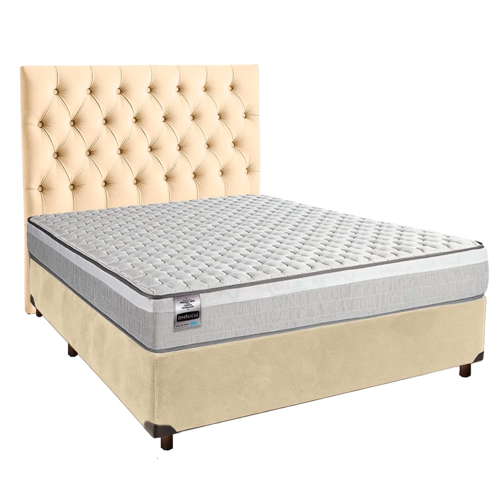 Cama + Box Perola e Colchão Molas Ensacadas Casal - Hanover Inducol + Cabeceira