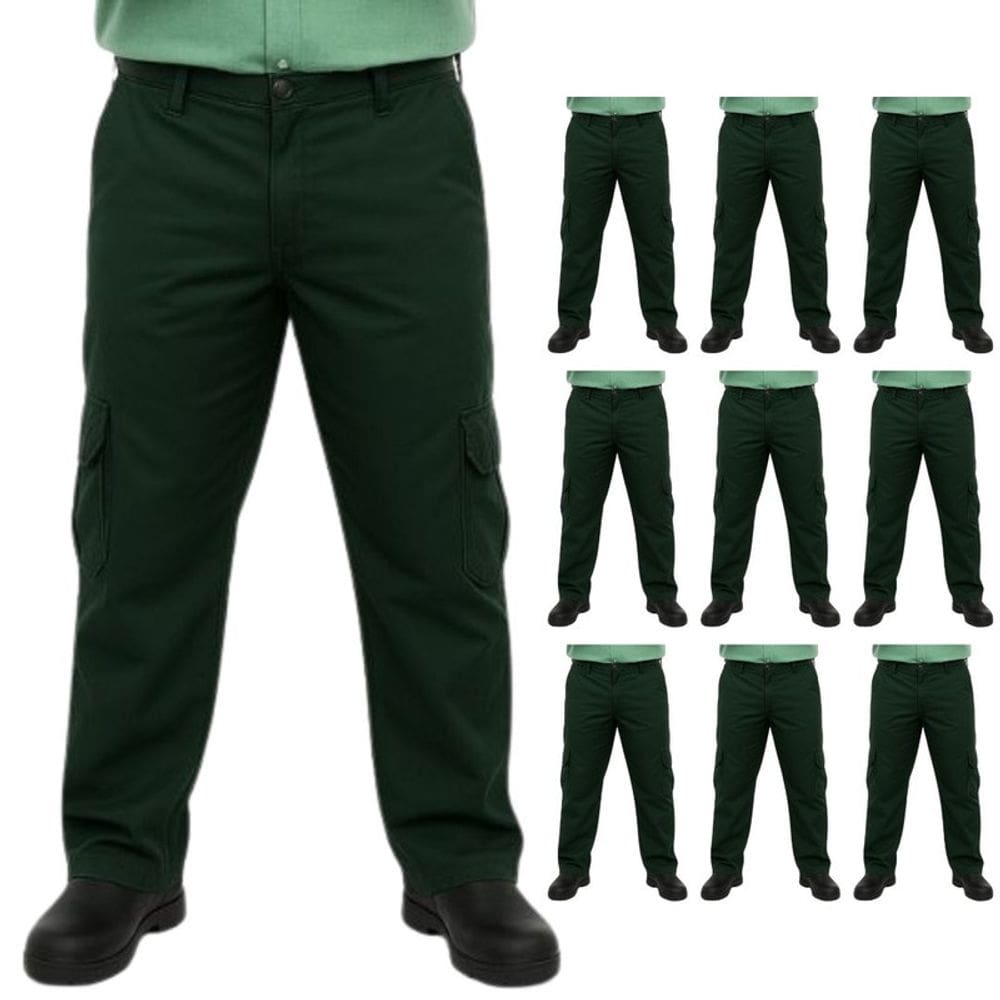 Kit 10 Calças Profissional Uniforme Trabalho Vigilante Cargo C/ Bolso Verde Musgo