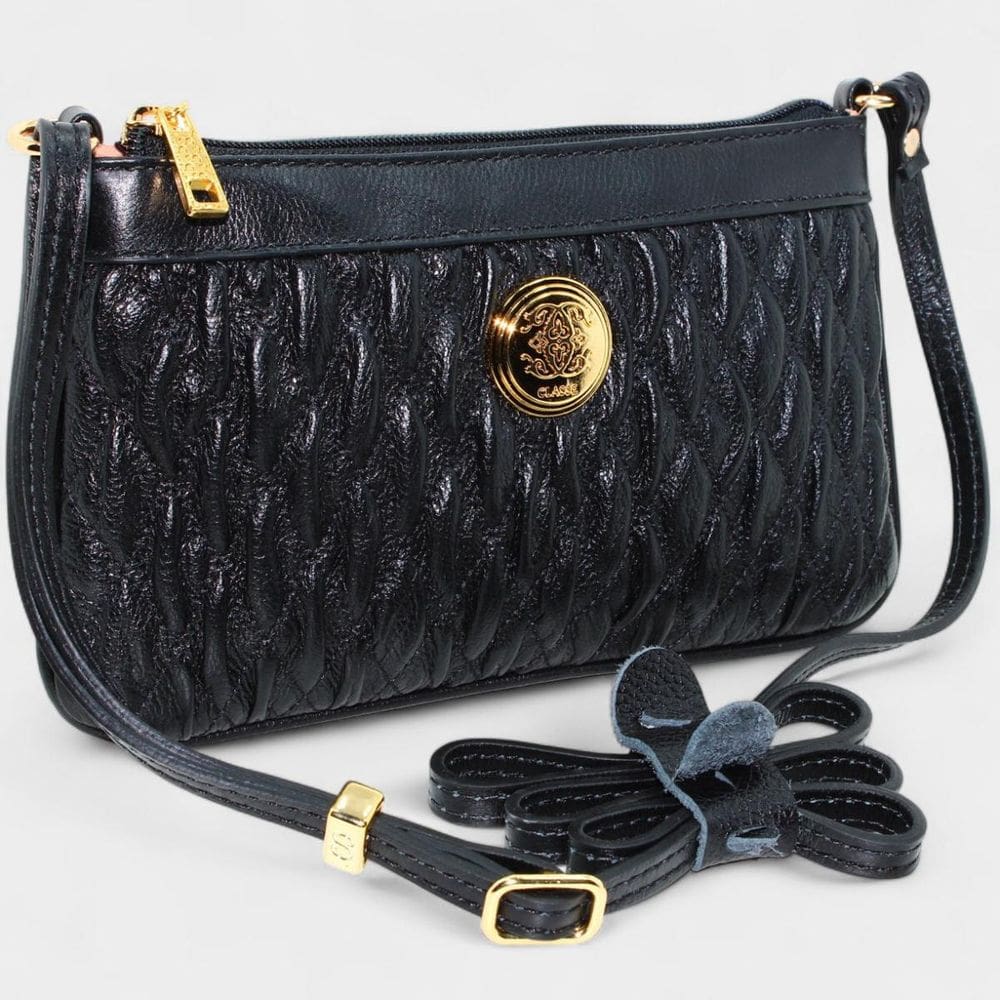 Bolsa Crossbody Classe Couro autêntico Casual Kelly Feminina - Preto