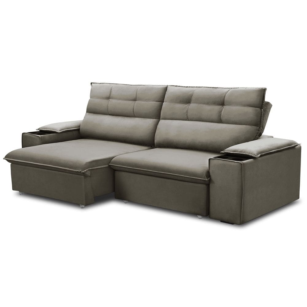 Sofá Retrátil Reclinável Para Sala 3 Lugares 225cm Gordon F04 Veludo Marrom Claro - Lyam Decor