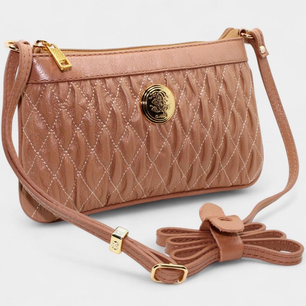 Bolsa Crossbody Classe Couro autêntico Casual Kelly Feminina - Bege