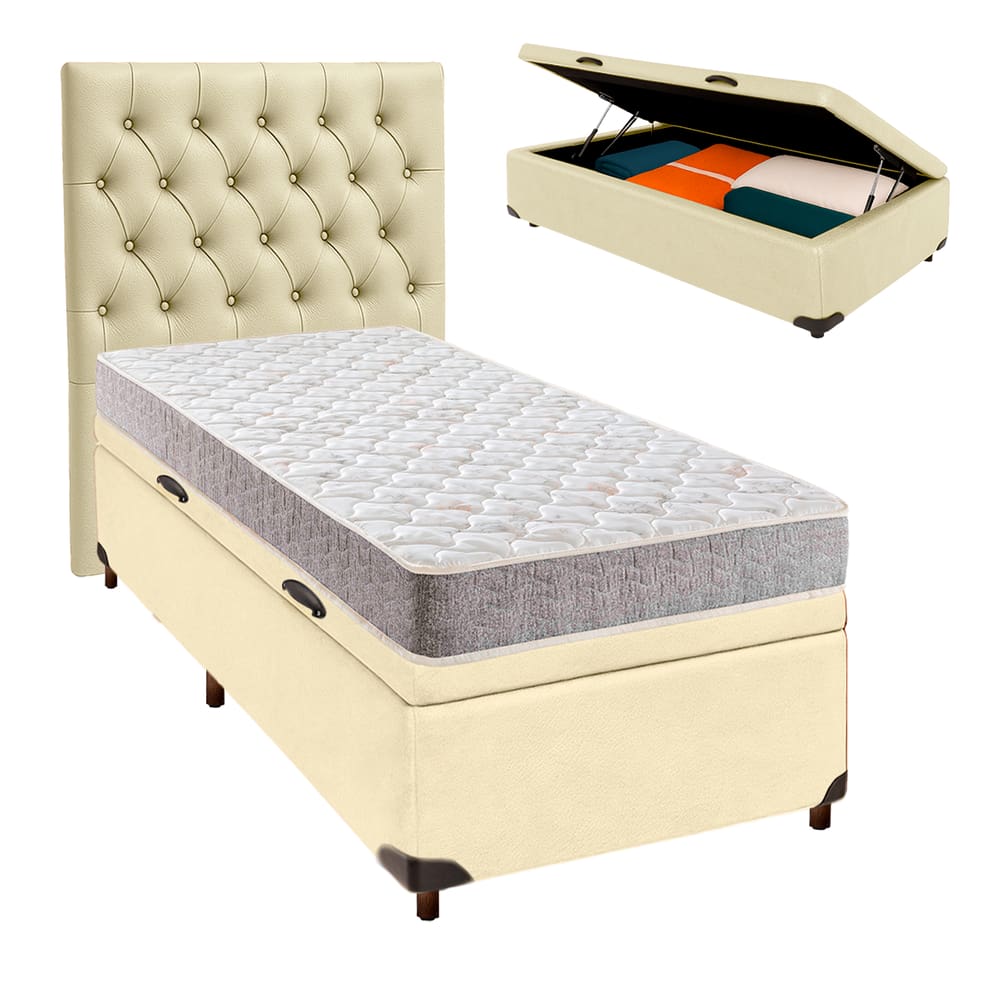 Kit Cabeceira + Cama Box Bau  + Colchão Solteiro D23 D23 Inducol