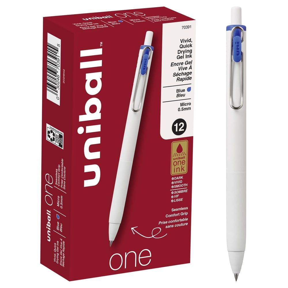 Canetas de gel Uniball One Retrátil Micro Point de 0,5 mm de tinta azul
