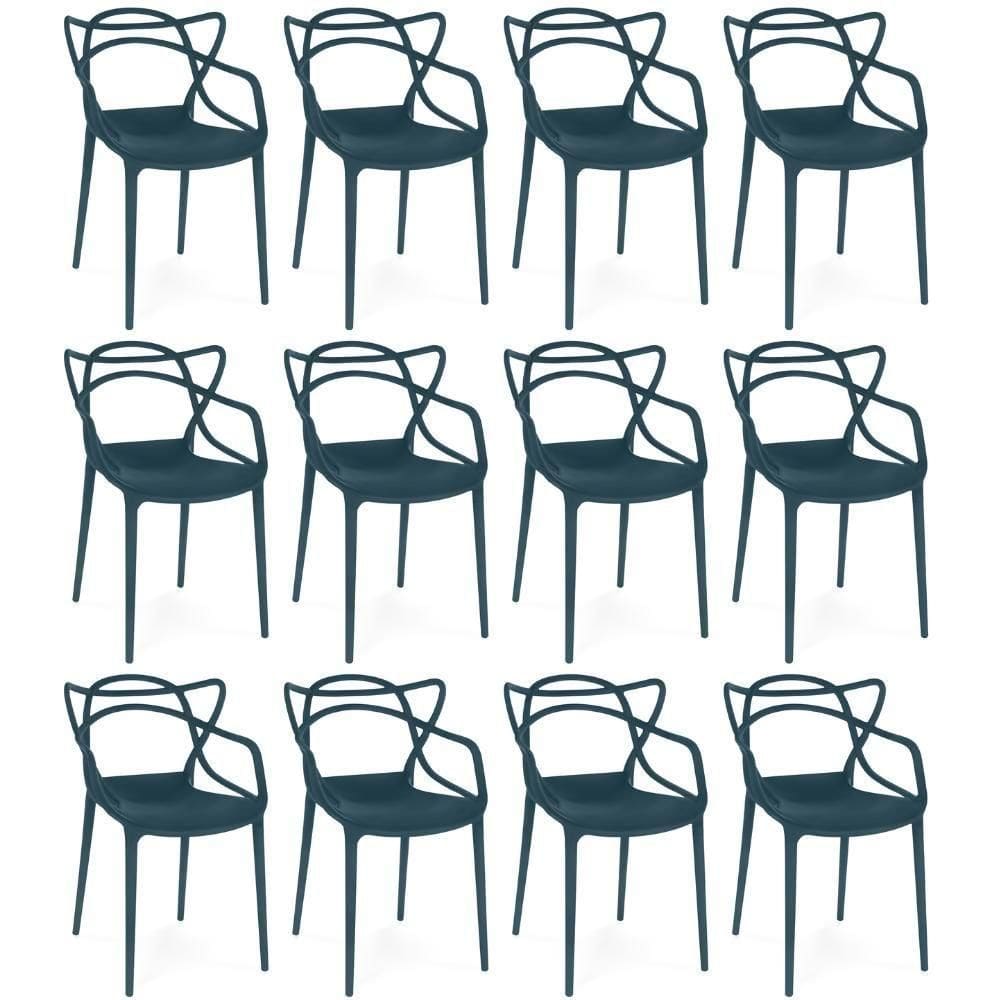 Kit 12 Cadeiras De Jantar Allegra Design Empilhável - Azul Marinho