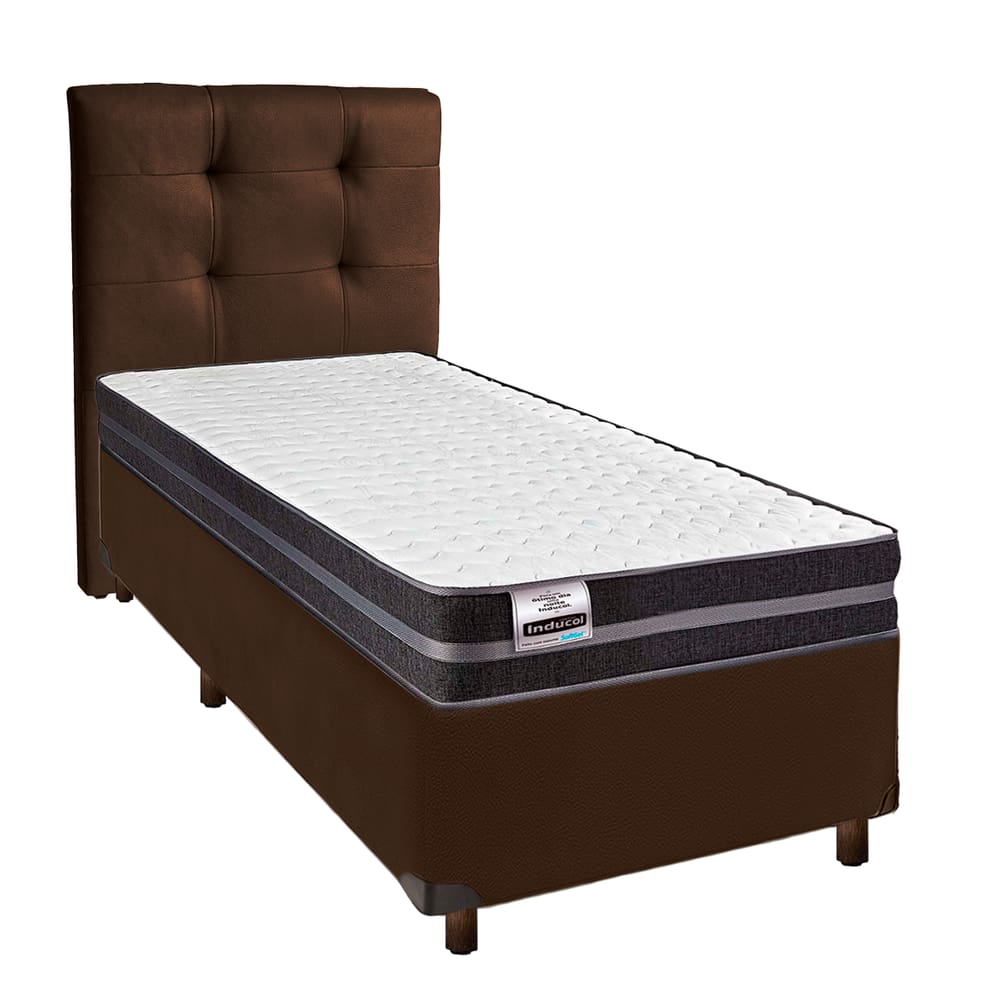 Cama Box + Colchão Solteiro Molas Ultralastic Bogota Inducol + Cabeceira Estofada