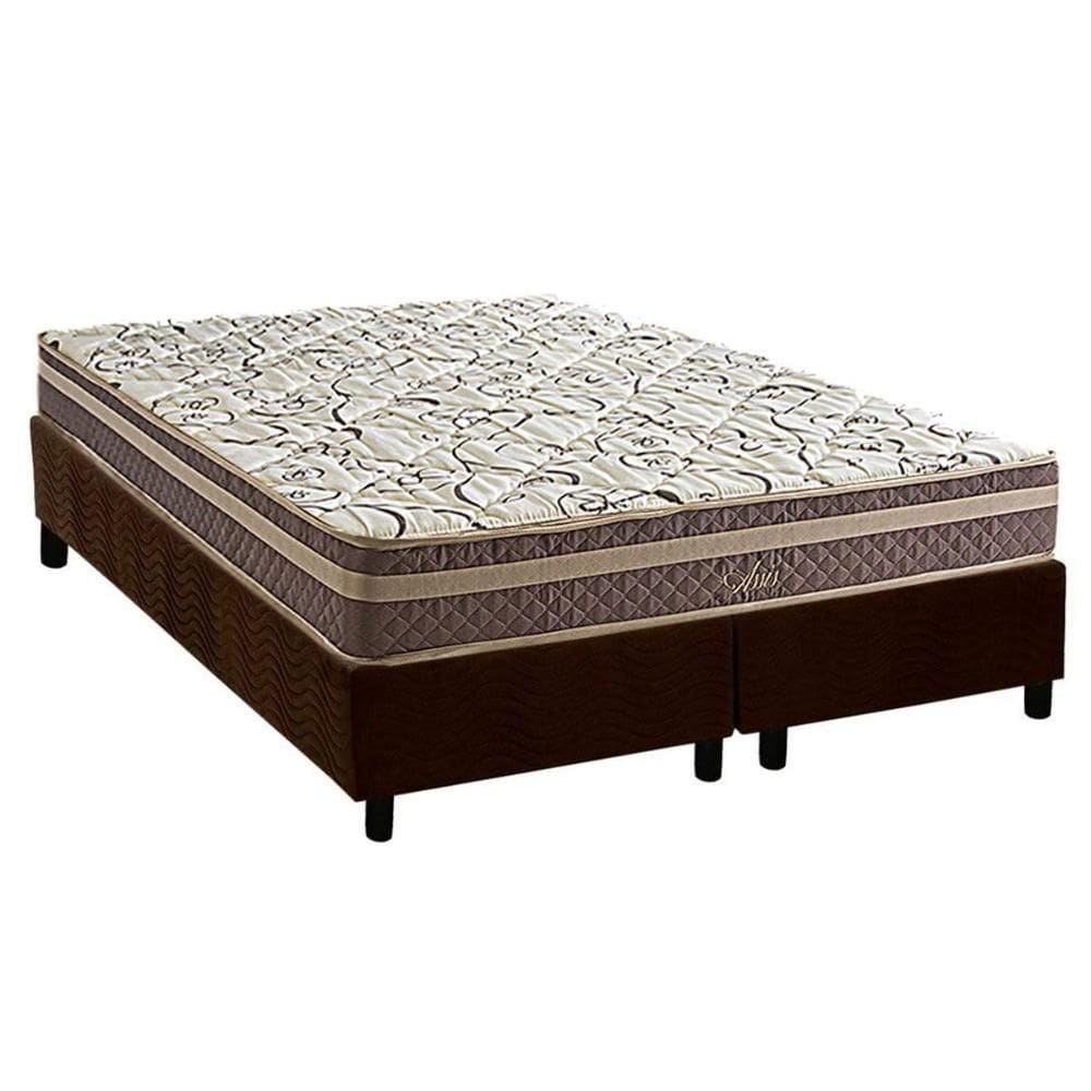 Cama Box Queen: Colchão Molas Bonnel Herval Assis + Base CRC Suede Brown (158x198)
