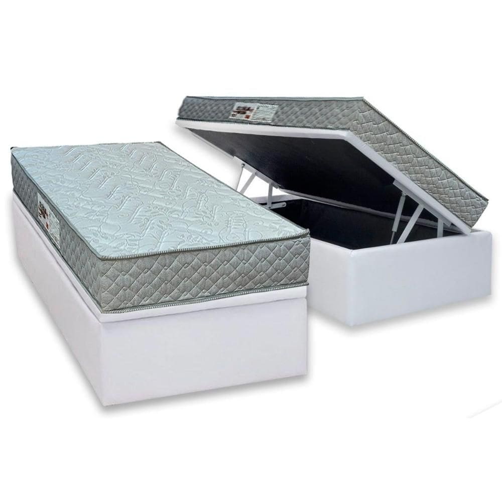 Conjunto Box Baú Solteiro: Colchão Espuma Paropas D45 Pasquale Gray + Base CRC Linhão White (88x188)