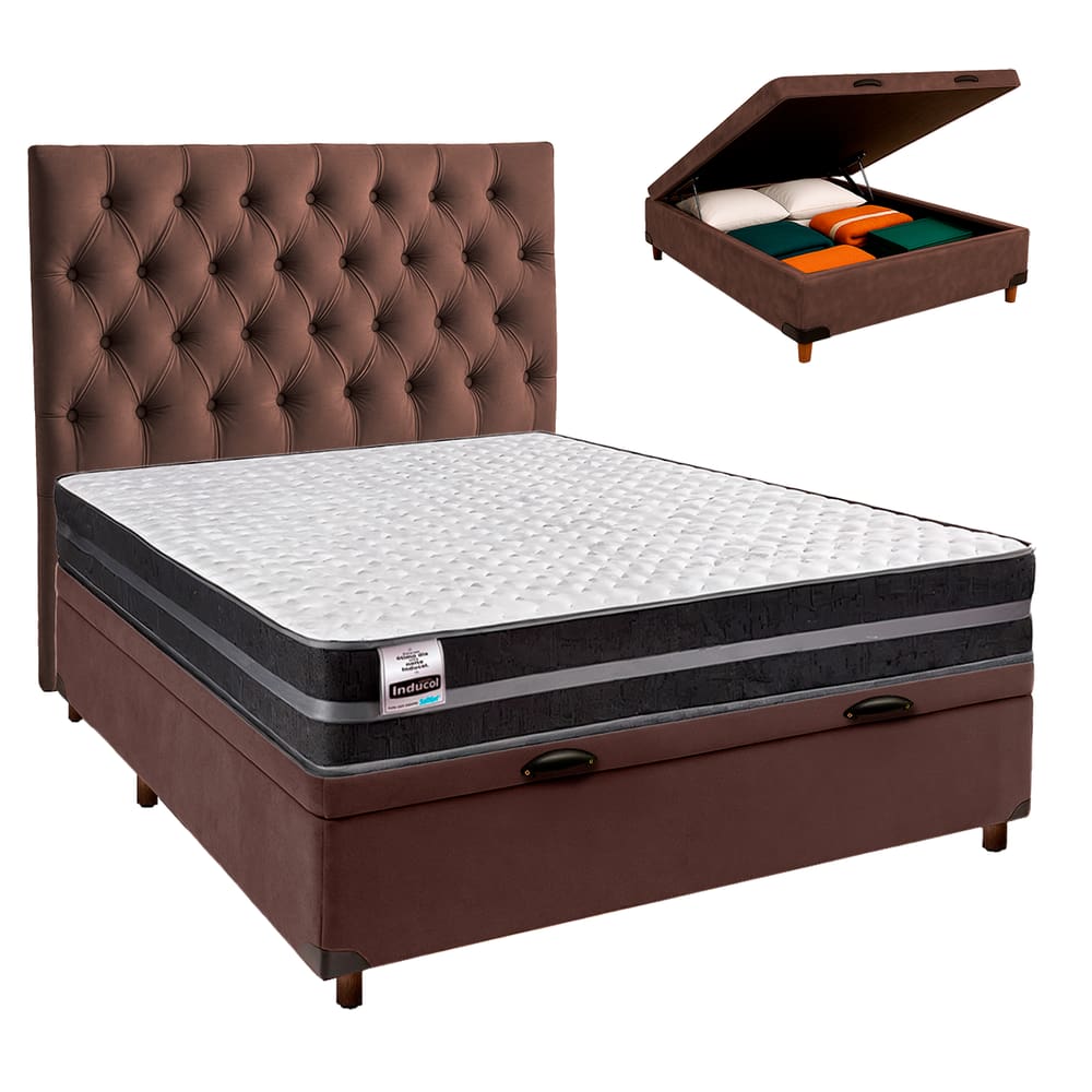 Kit Cabeceira + Cama Box Bau  + Colchão Casal Molas Ultralastic Bogota Inducol