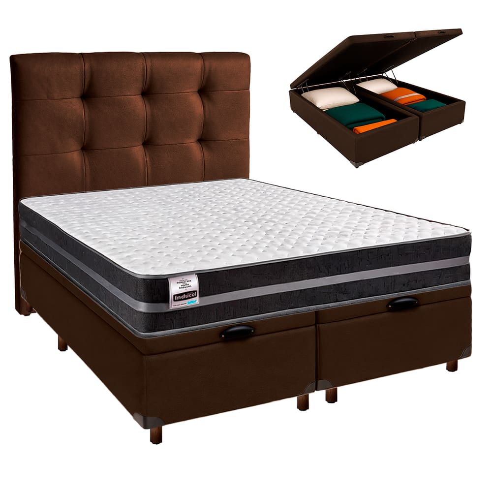 Kit Cabeceira + Cama Box Bau  + Colchão Queen Molas Ultralastic Bogota Inducol