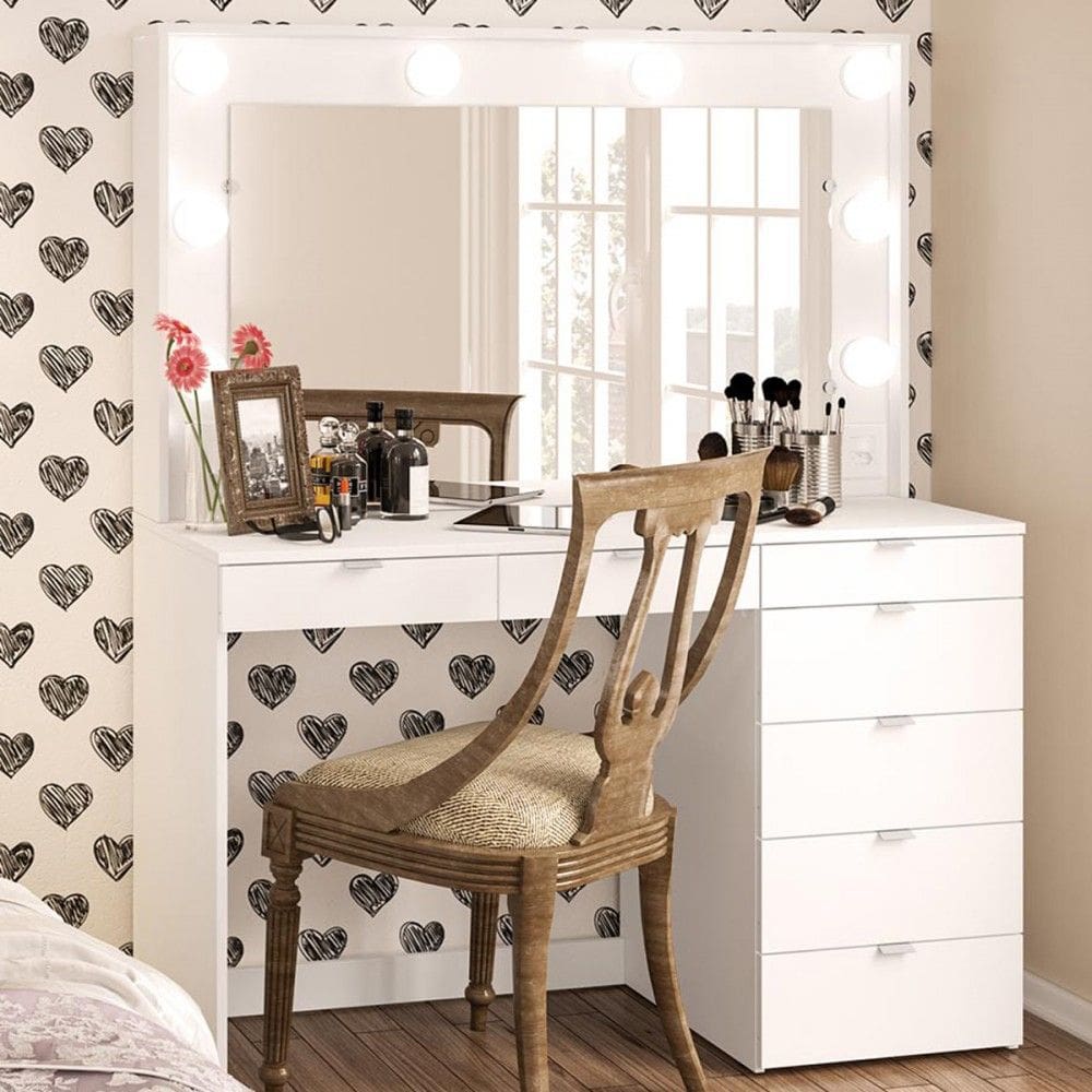 Penteadeira Camarim Top Model para 8 Lâmpadas 7 Gavetas Branco - Panorama Móveis