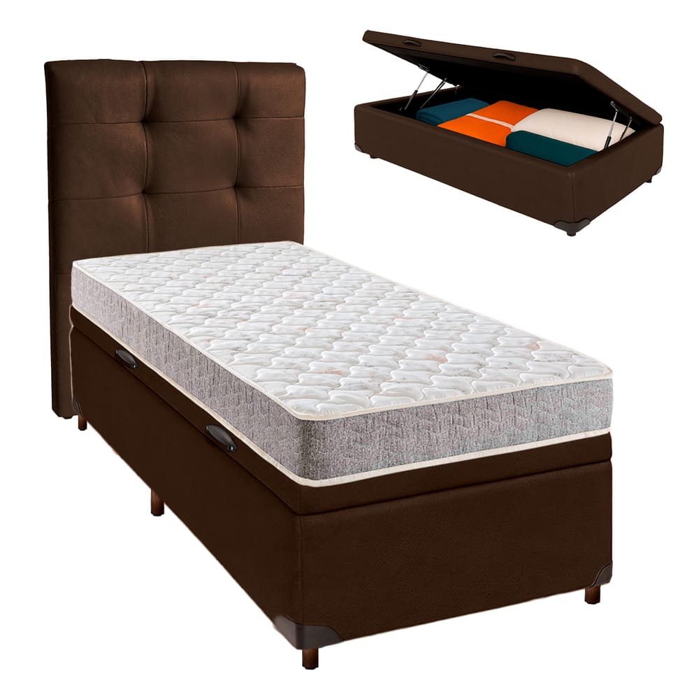 Kit Cama Box Bau + Cabeceira + Colchão Solteiro D23 - D23 - Inducol