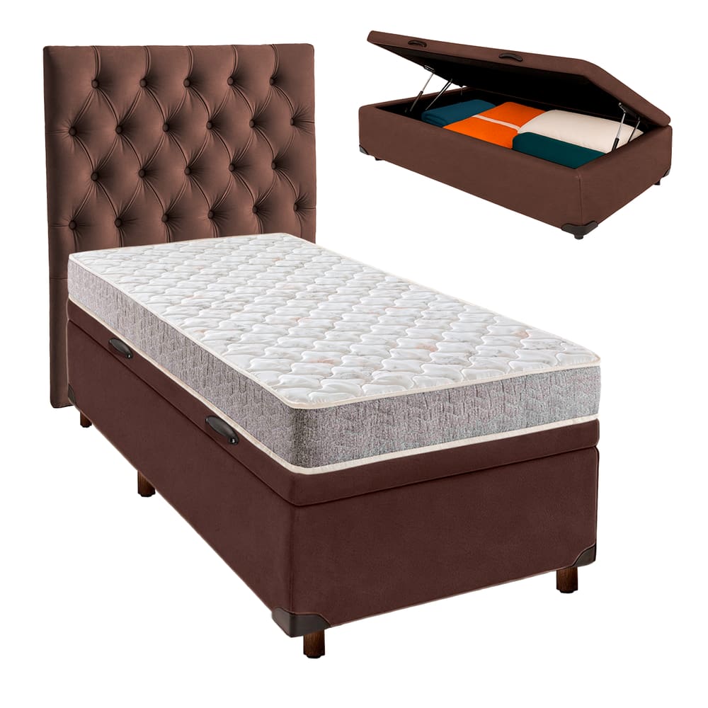 Kit Cabeceira + Cama Box Bau + Colchão Solteiro D23 D23 Inducol