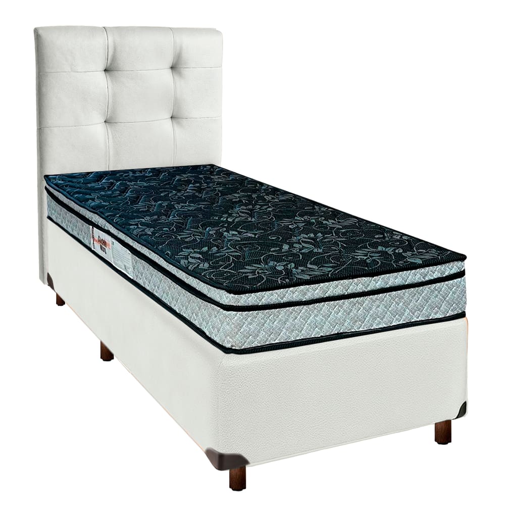 Cama Box + Colchão Solteiro D28 Conforto Paropas + Cabeceira Estofada