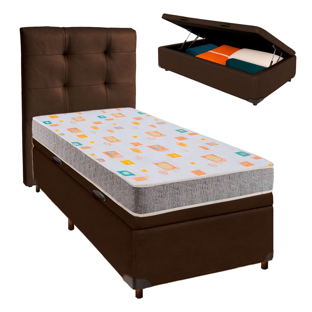 Kit Cama Box Bau + Cabeceira + Colchão Solteiro D20 - D20 - Inducol