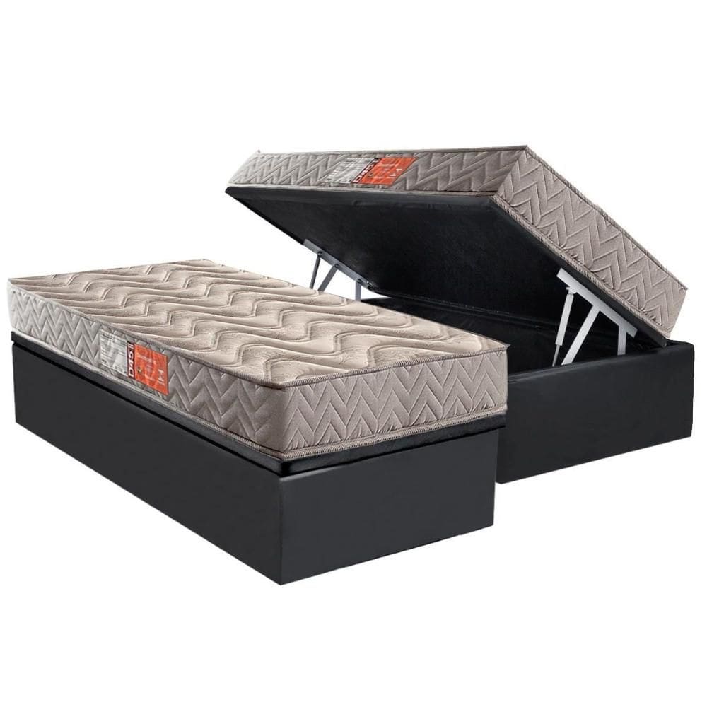 Conjunto Box Baú Solteiro: Colchão Espuma Paropas D45 Pasquale Gray + Base CRC Suede Gray (88x188)