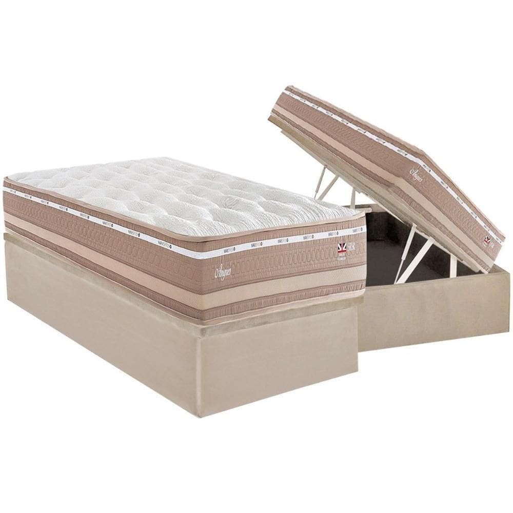 Conjunto Box Baú Solteiro: Colchão Molas Herval Maxspring Angres + Base CRC Suede Clean (88x188)