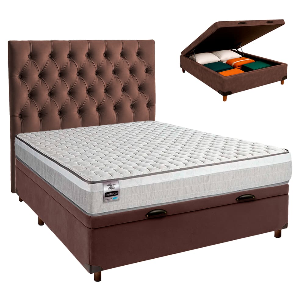 Cama Box Bau + Colchão Casal Molas Ensacadas Hanover Inducol + Cabeceira Estofada