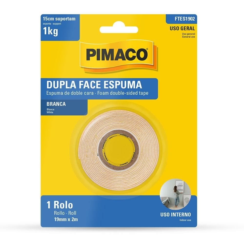 Fita dupla face espuma 19mmX2m - Pimaco