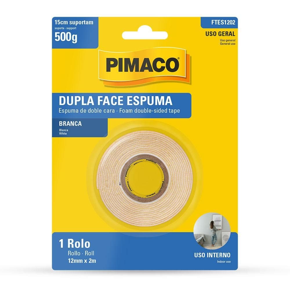 Fita dupla face espuma 12mmX2m - Pimaco