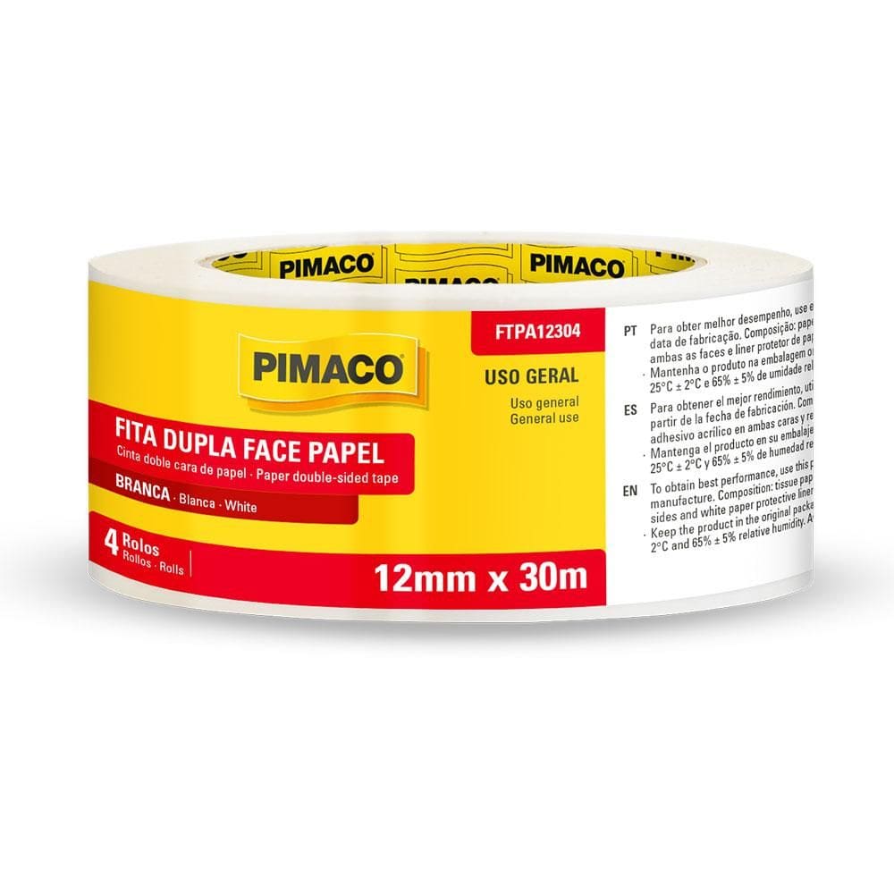 Fita dupla face papel 12mmX30m 4 rolos Pimaco