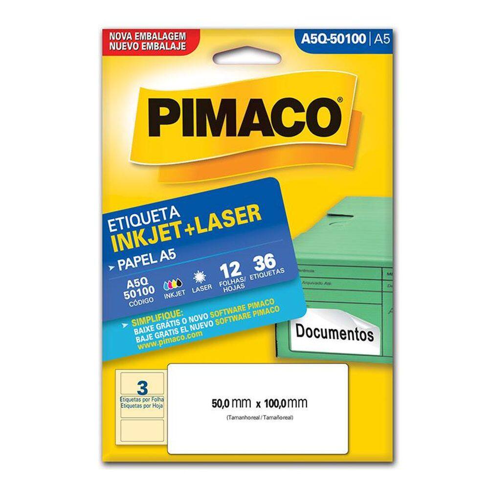 Etiqueta inkjet/laser A5Q50100 c/ 12 fls Pimaco
