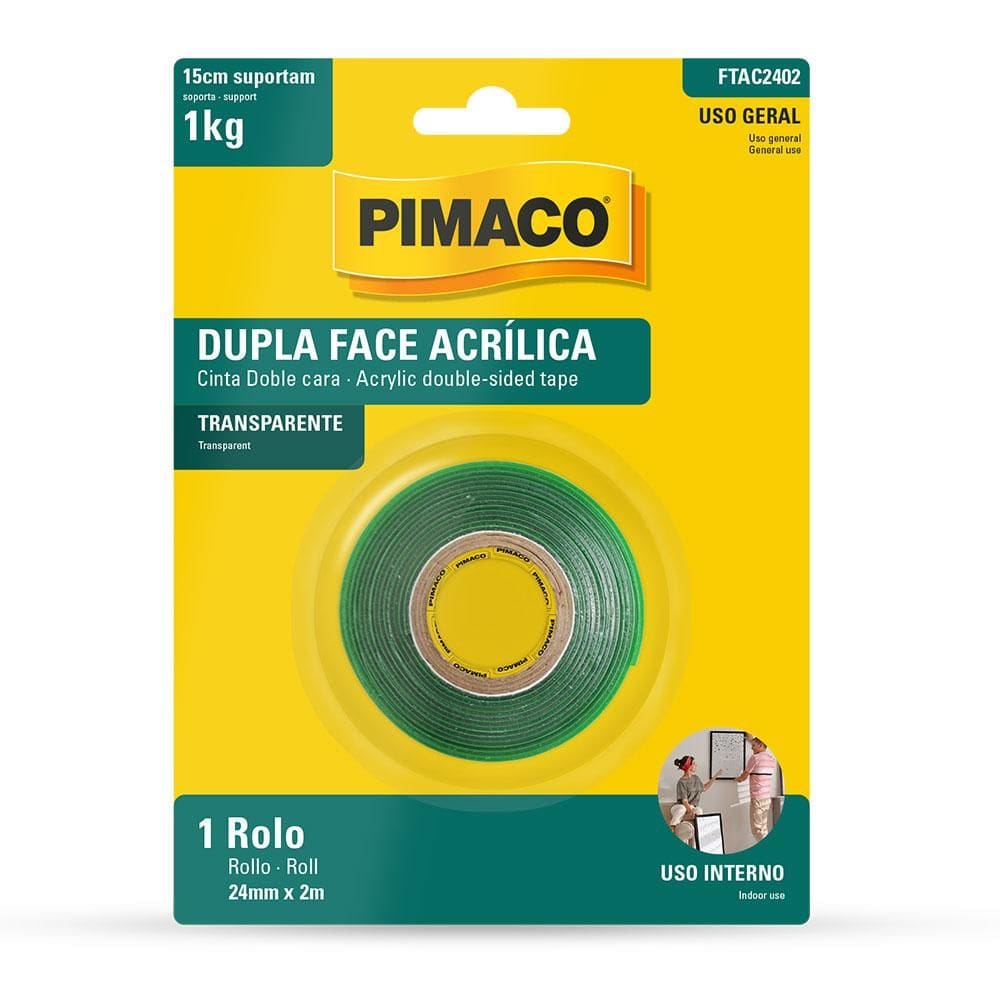 Fita dupla face acrílica 24mmX2m - Pimaco