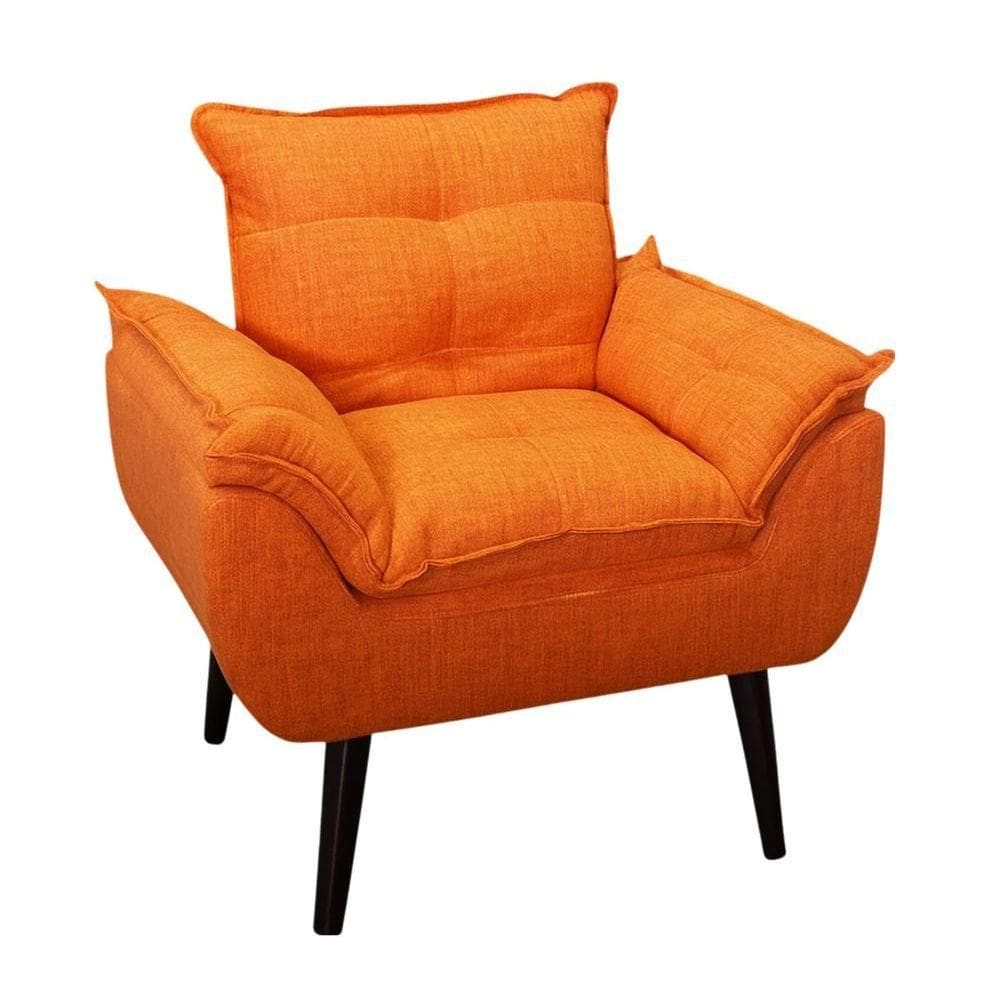 Poltrona Cadeira Glamour Com Pés Quadrado laranja Linho