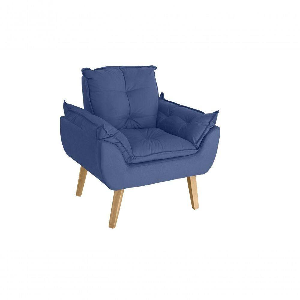 Poltrona Cadeira Glamour Com Pés Quadrado azul Marinho