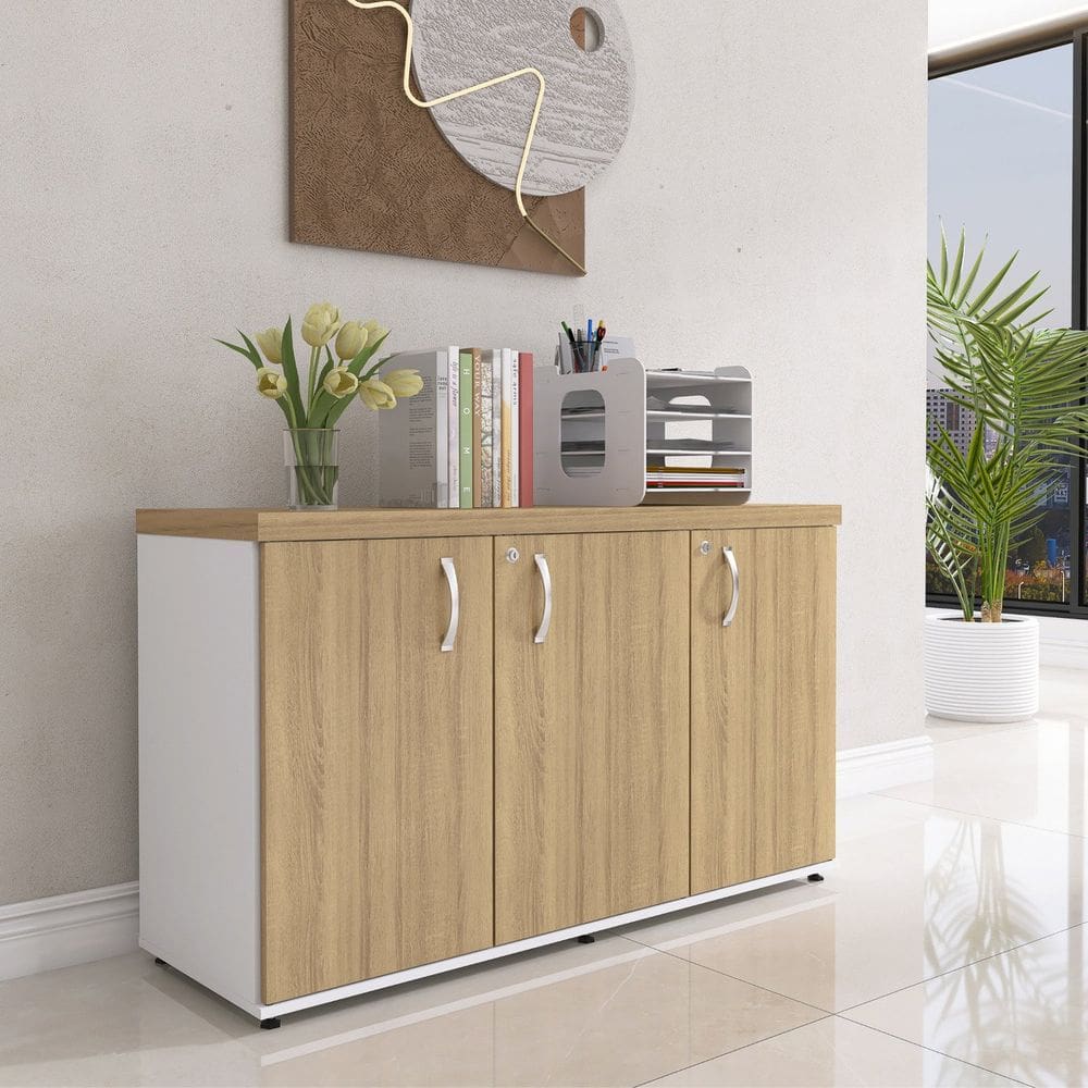 Armário 3 Portas Pivotante Credenza Branco/Samba