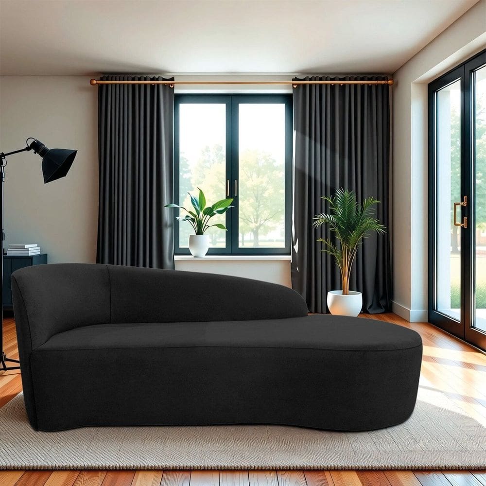 Recamier Curvo Orgânico 140cm 2 Lugares Lado Direito para Sala de Estar em Linho Paris Preto