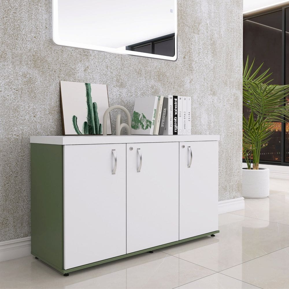 Armário 3 Portas Pivotante Credenza Salvia/Branco