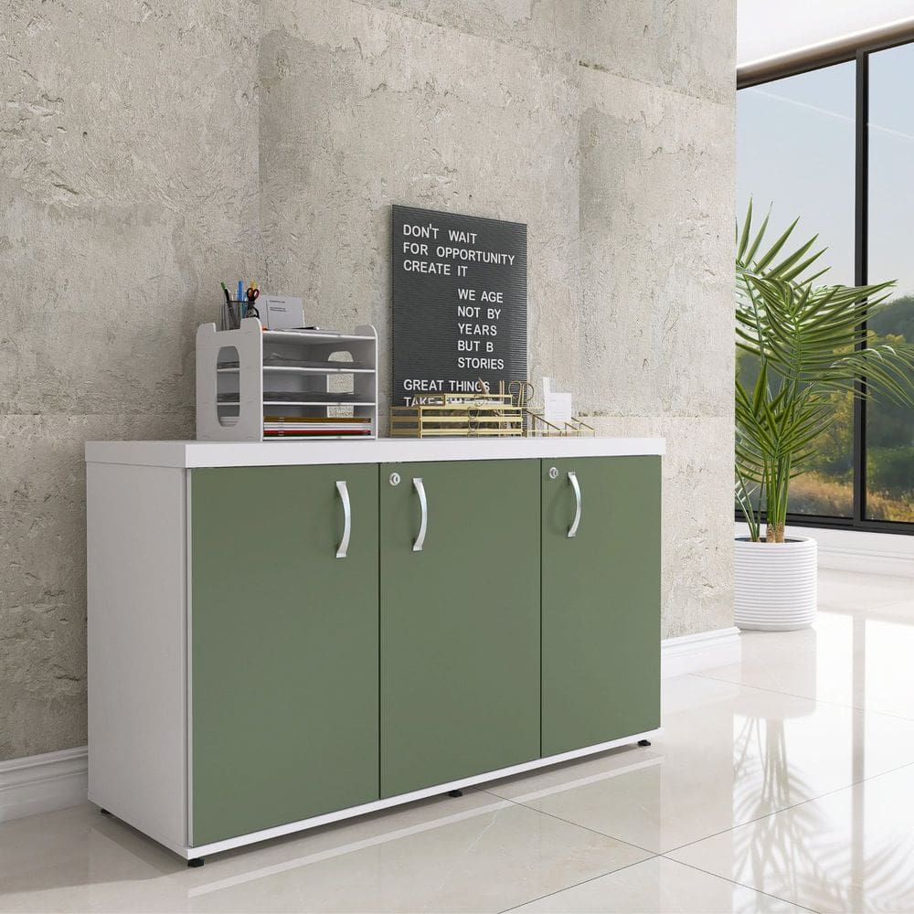 Armário 3 Portas Pivotante Credenza Branco/Salvia