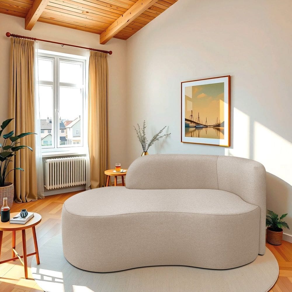 Recamier Curvo Orgânico 160cm 2 Lugares Lado Esquerdo para Sala ou Quarto Linho Japão Bege