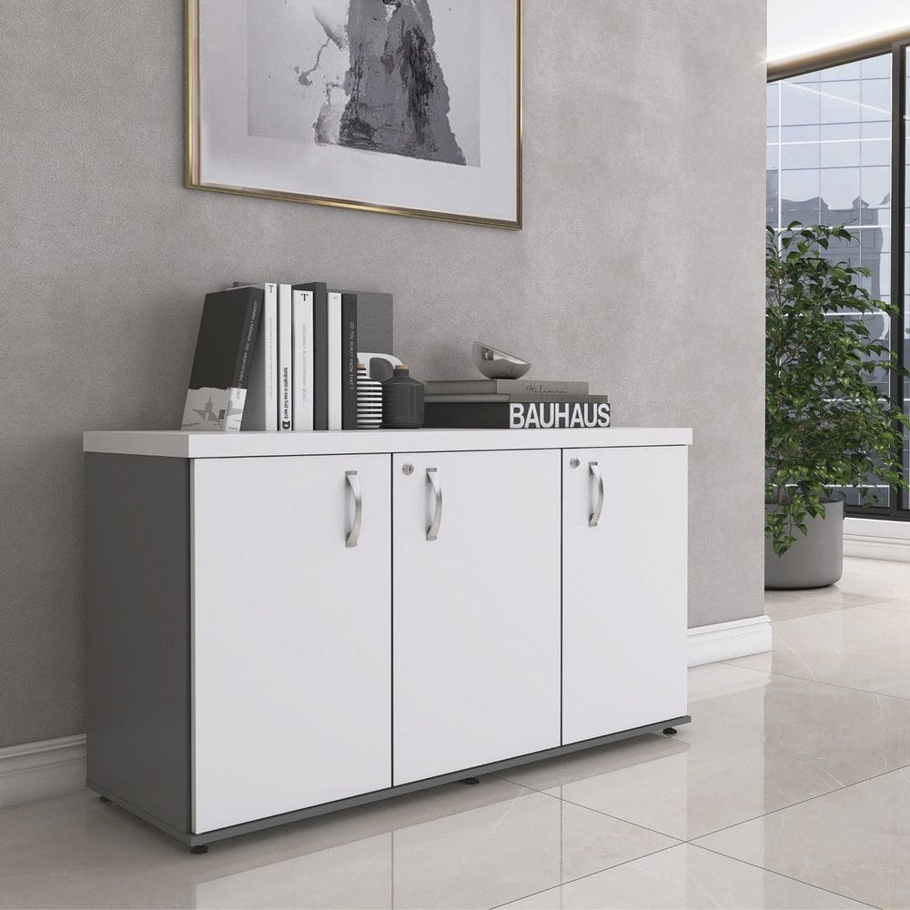 Armário 3 Portas Pivotante Credenza Grafito/Branco
