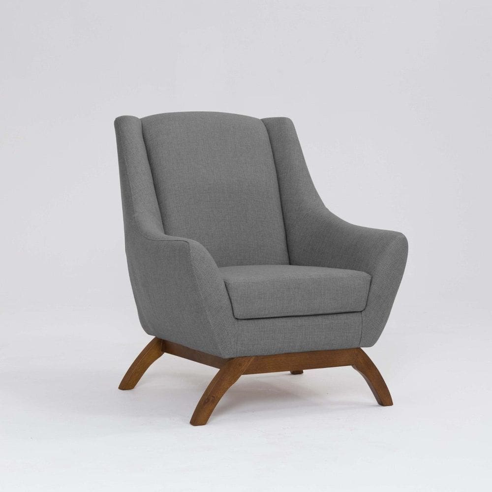 Poltrona para Sala de Estar Base em Madeira Juliet Mescla Cinza