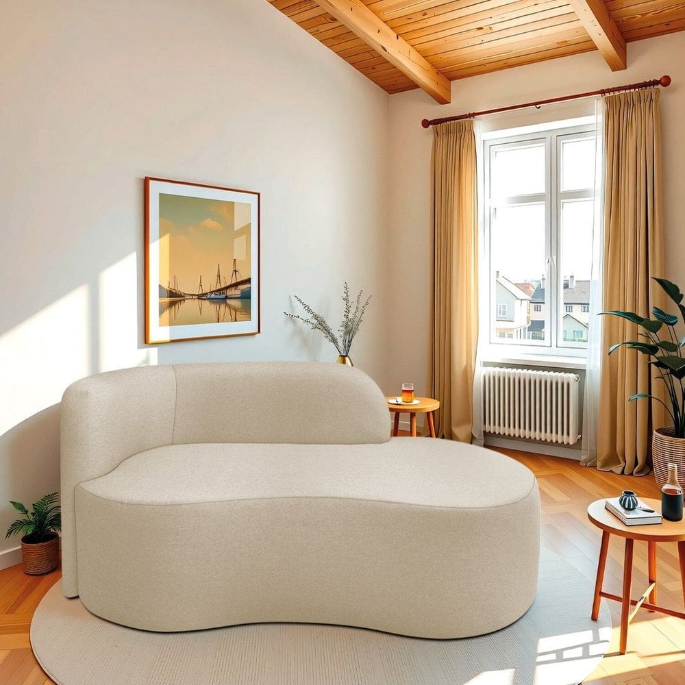 Recamier Curvo Orgânico 200cm 3 Lugares Lado Direito para Sala ou Quarto Bouclé Japão Bege