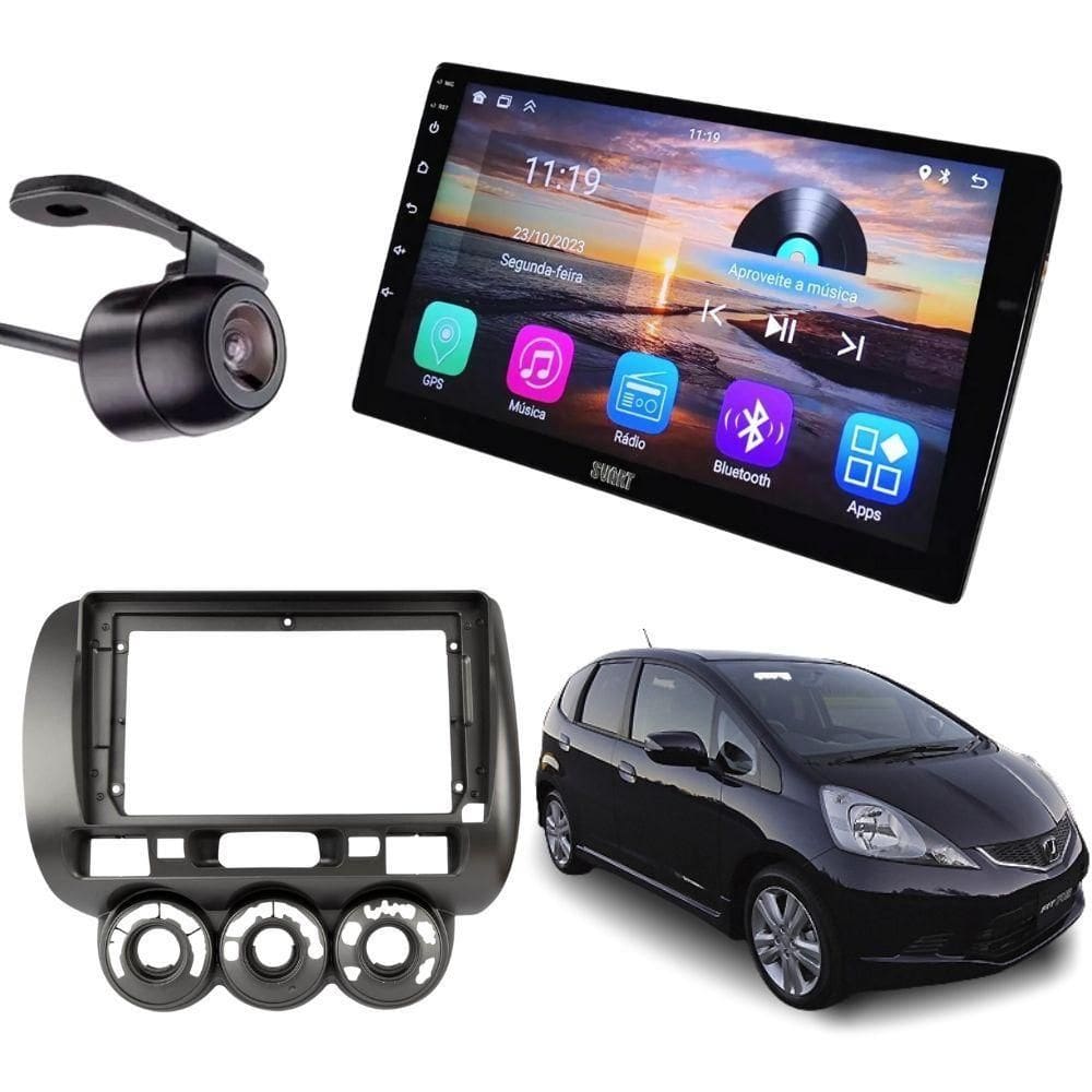 Kit Multimidia 9 Honda Fit 2003 À 2008 Grafite Camera De Ré