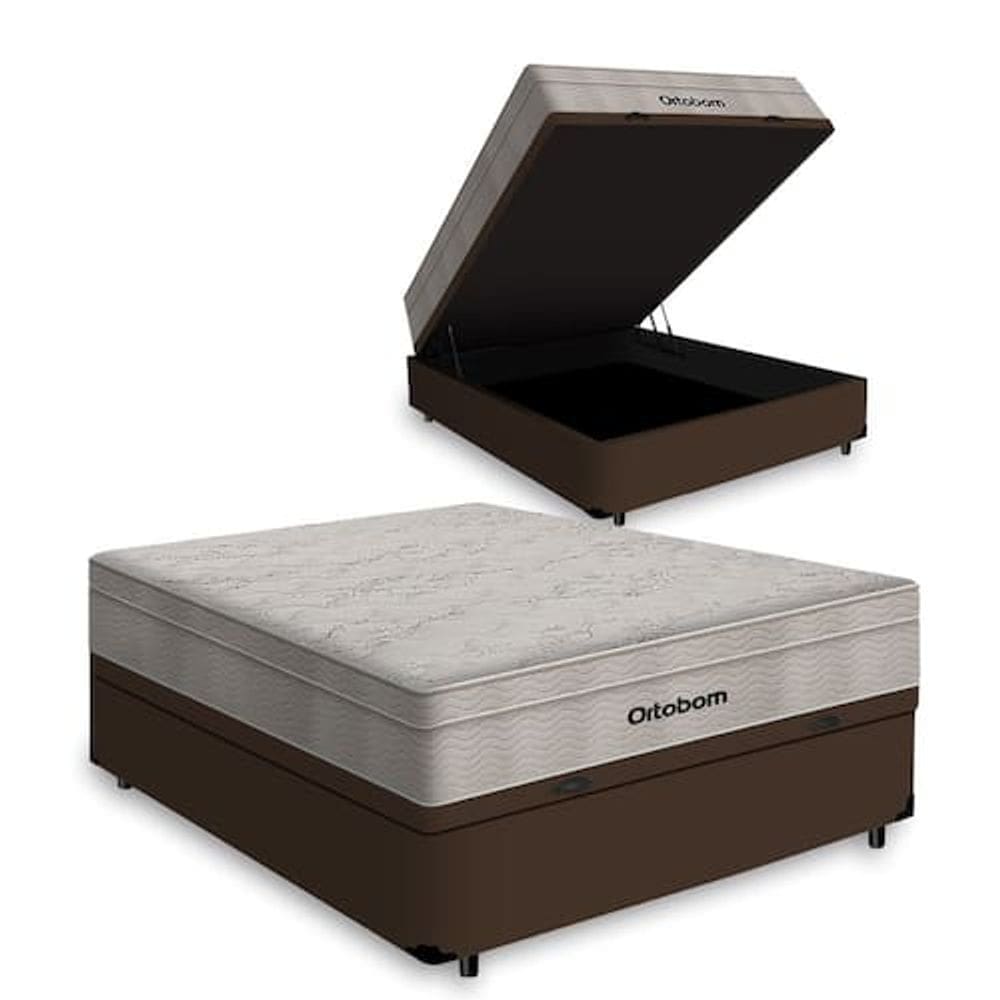 Cama Box Baú Casal + Colchão De Molas Ensacadas - AirTech Spring (138x188x72) - Ortobom