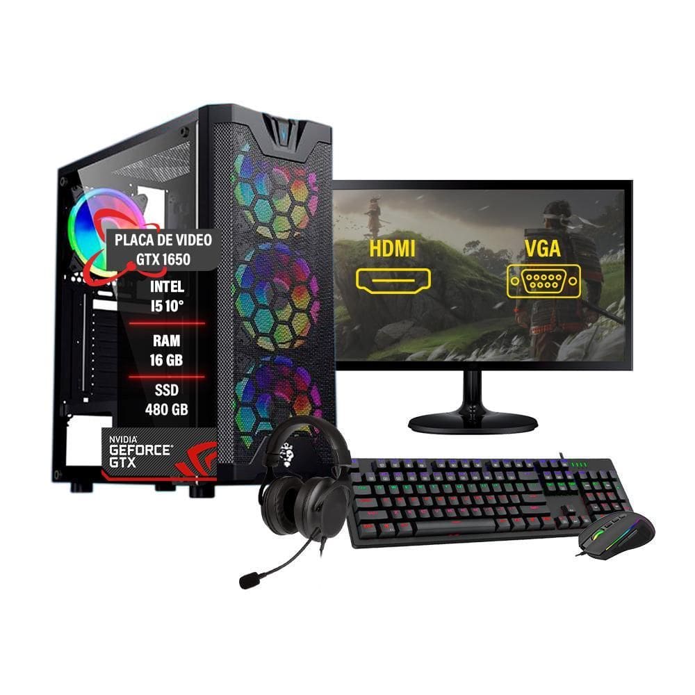 Pc Gamer Completo I5 10 Ram 16Gb Gtx 1650 Hd1Tb Ssd 480Gb