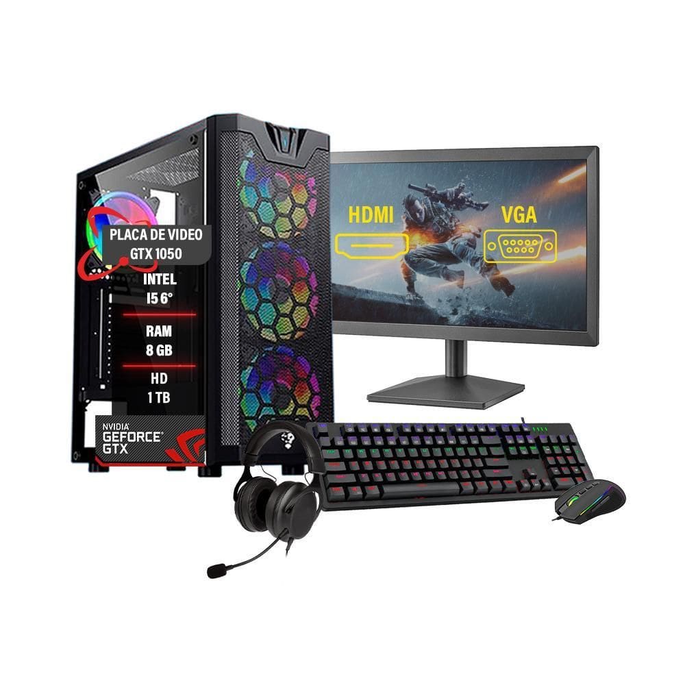 Pc Gamer Completo I5 6º Gtx 1050 8Gb Hd 1Tb Ssd 240Gb