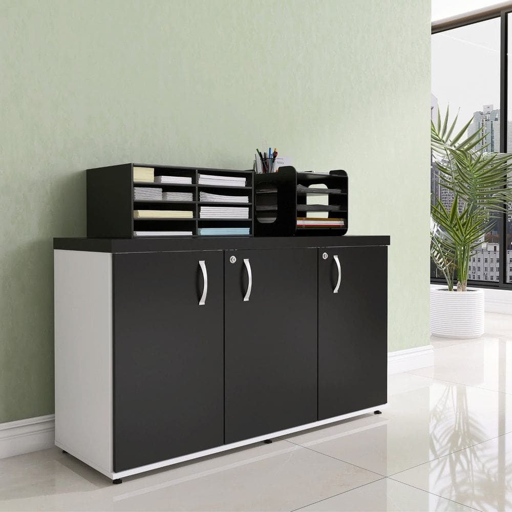 Armário 3 Portas Pivotante Credenza Branco/Preto