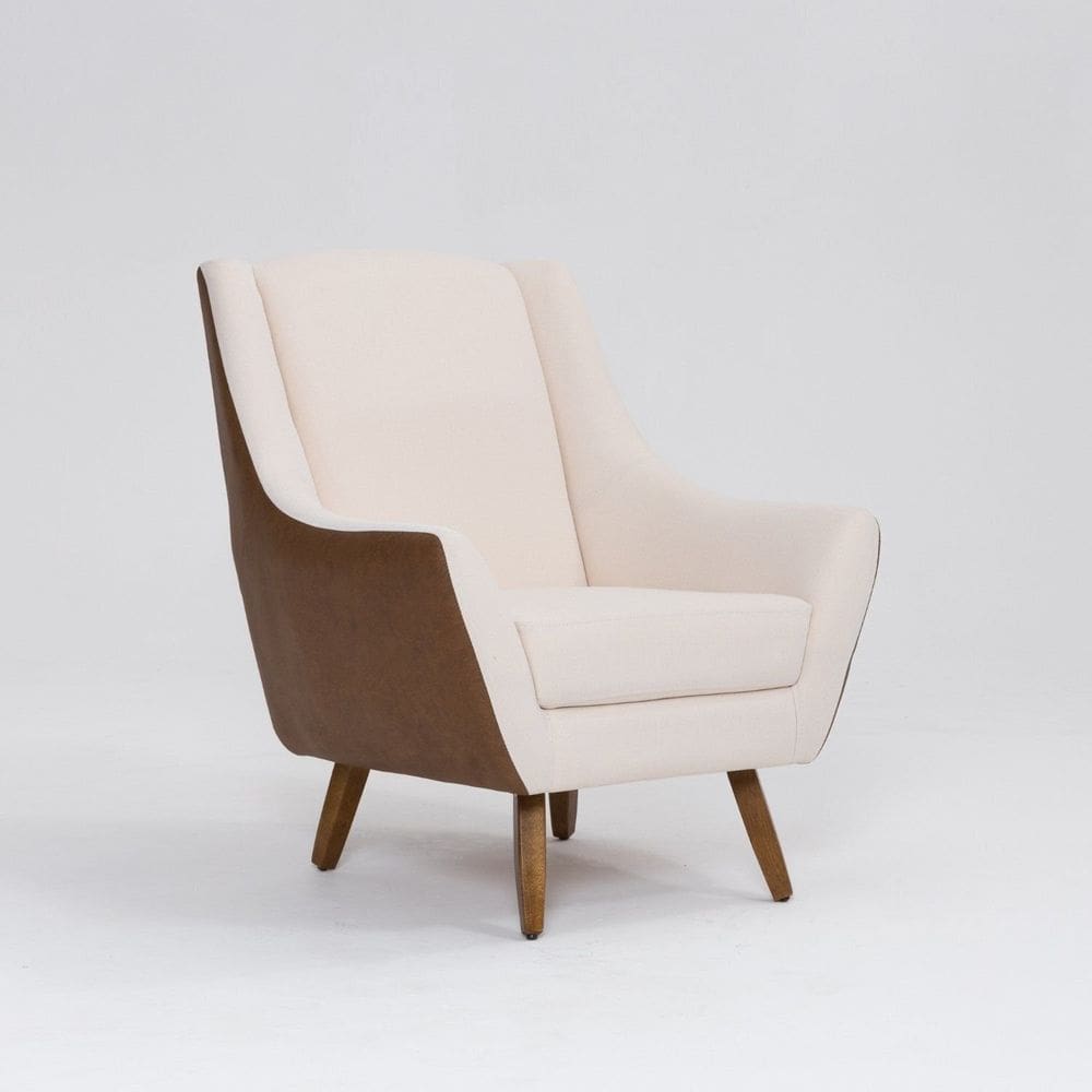 Poltrona para Sala de Estar Pés em Madeira Juliet Mescla Terracota / Pérola