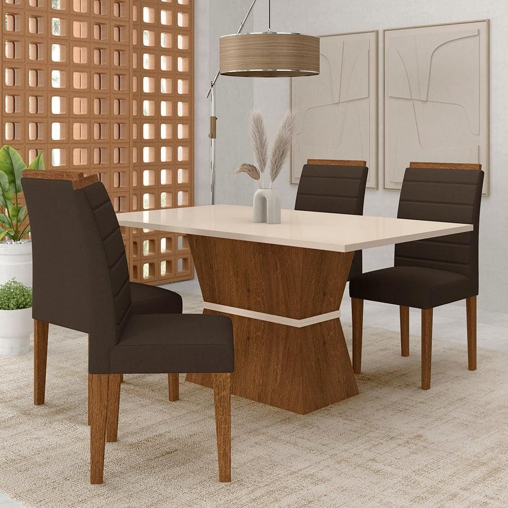 Conjunto Mesa Bréscia 4 Cadeiras Estofadas Freijó/off/sd Marrom - M.a