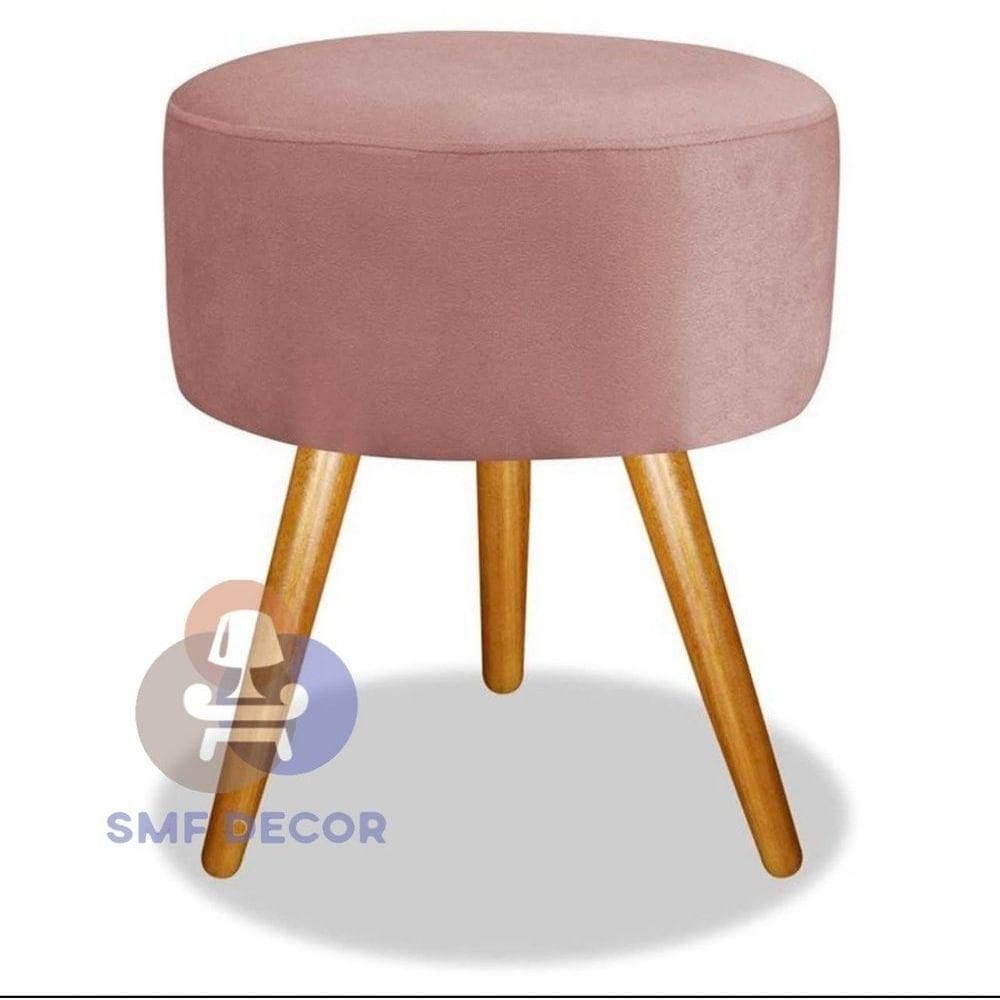 Puff Redondo Descanso Para Os Pés Com Pézinho Palito Smf Decor rosa Veludo