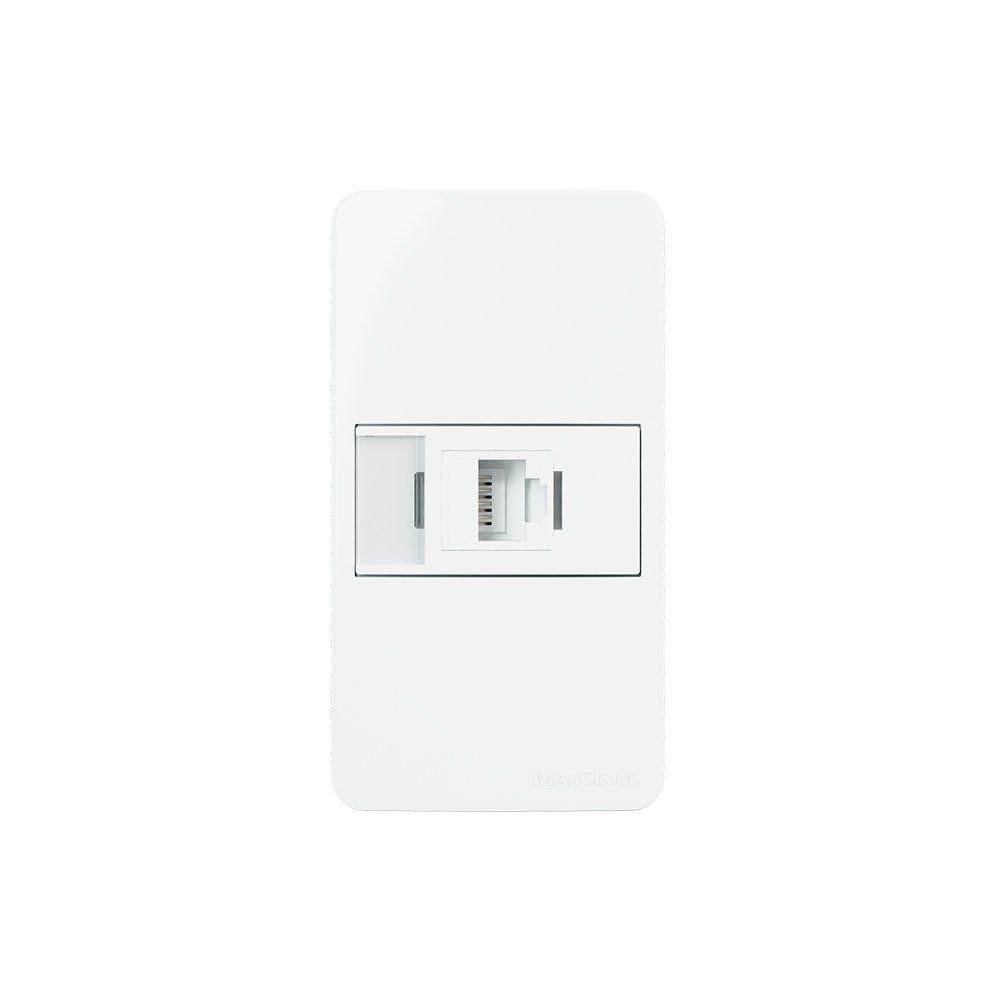 Placa Para Condulete Caixa 3/4” Com Tomada Para Rede De Informática Margirius Sleek Rj45 Cat6 Branca Branco