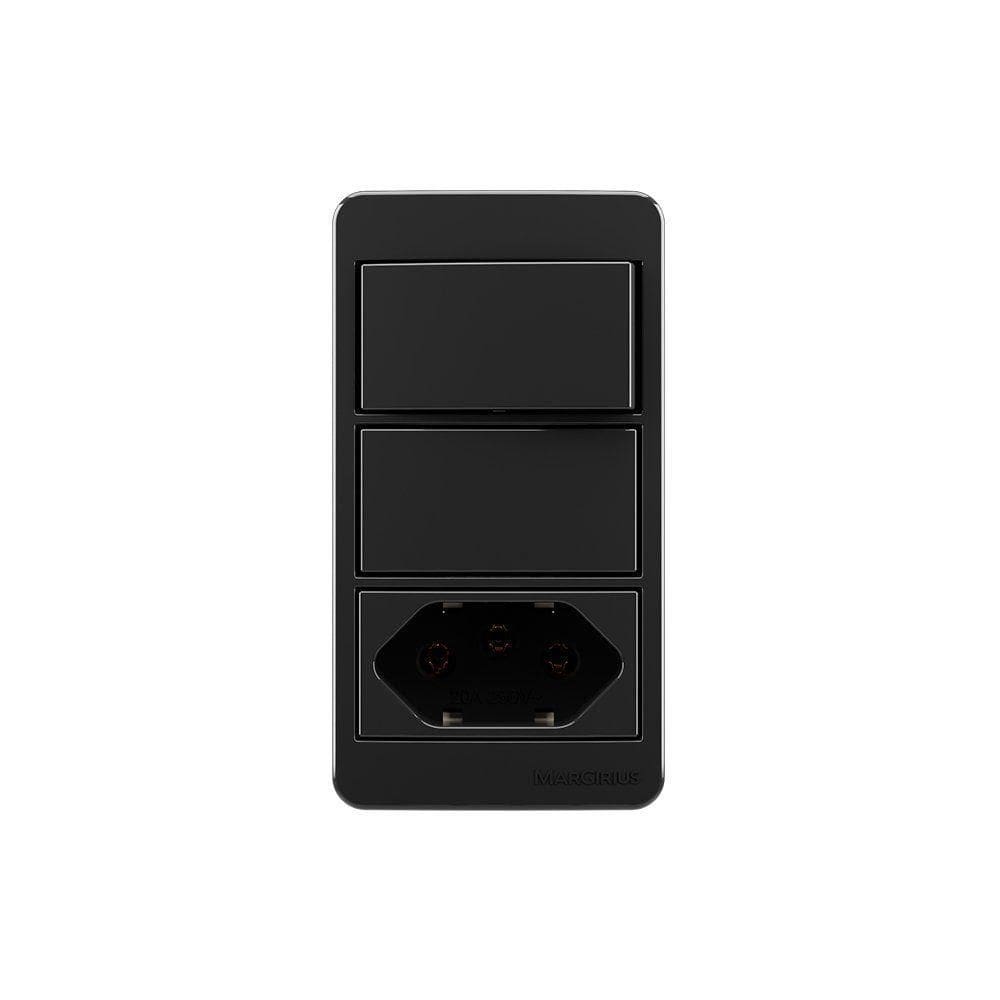 Placa Para Condulete Caixa 3/4” Com Interruptor Simples 10a E Tomada 2p+t 20a Margirius Sleek Ebony Preto