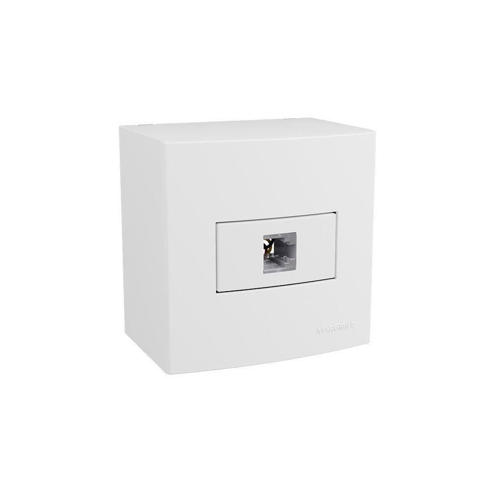 Caixa De Sobrepor 75x75 Com Tomada Para Telefone Margirius Sleek Rj11 4 Fios Branca