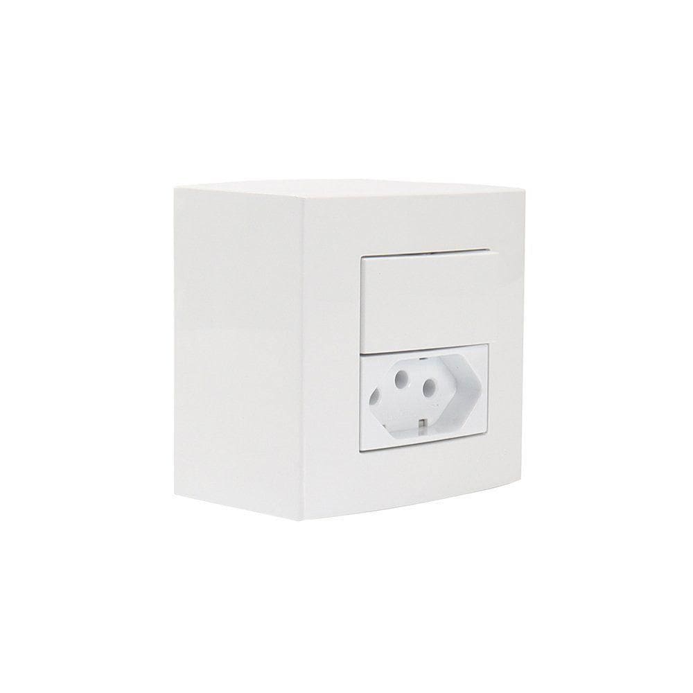 Caixa De Sobrepor 75x75 Com Interruptor Simples 10a E Tomada 2p+t 10a Margirius Sleek Branca
