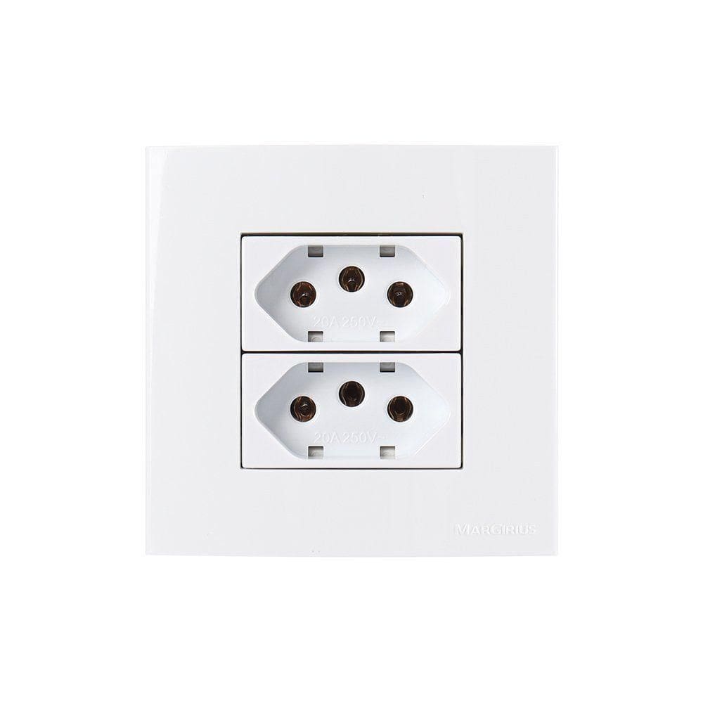 Placa Para Móveis 80x80 Com Tomada Dupla Margirius Sleek 2p+t 20a Branca