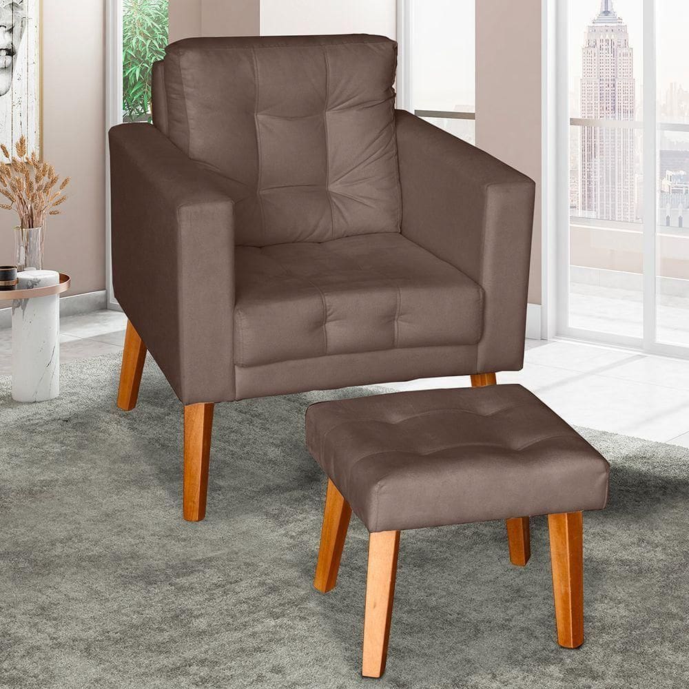Poltrona Cadeira Com Puff Glamour Dubai Com Pés Em Madeira marrom